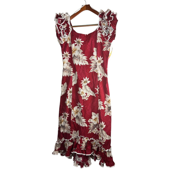 NWT Pacific Legend Hibiscus Red & White Hawaiian Ruffle Long Muumuu Dress XL - Picture 2 of 16